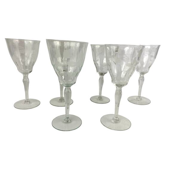 VTG Set of 6 Frosted Floral Liqueur Glasses Stemware Barware - Picture 1 of 16